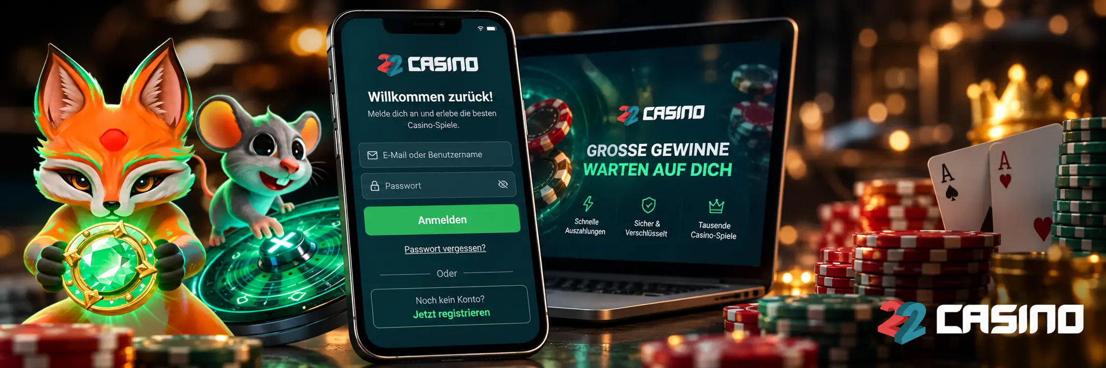 Registrierung und Konto Login bei 22Casino